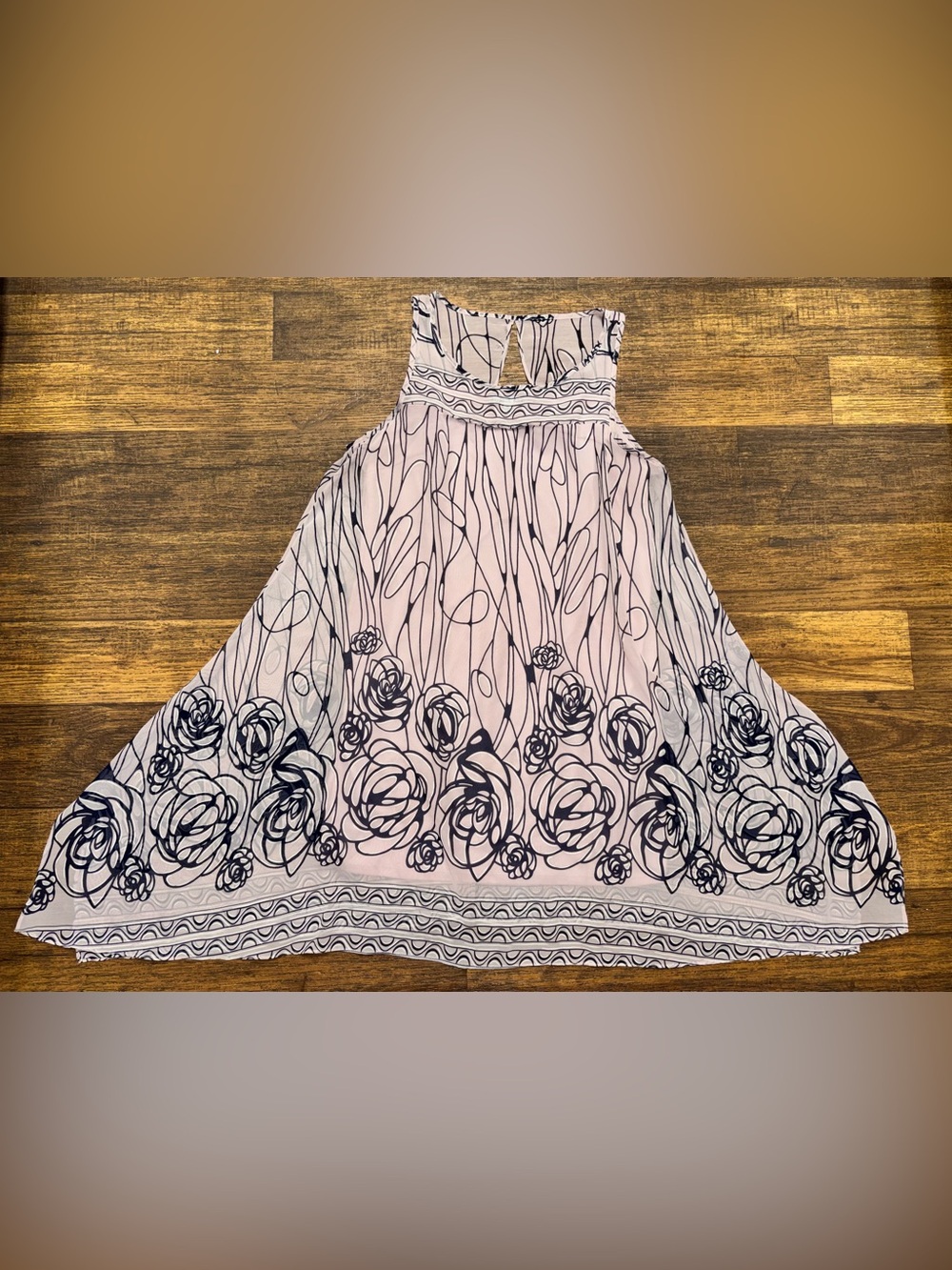 Robbie Bee Pink Dress with Navy Floral Border